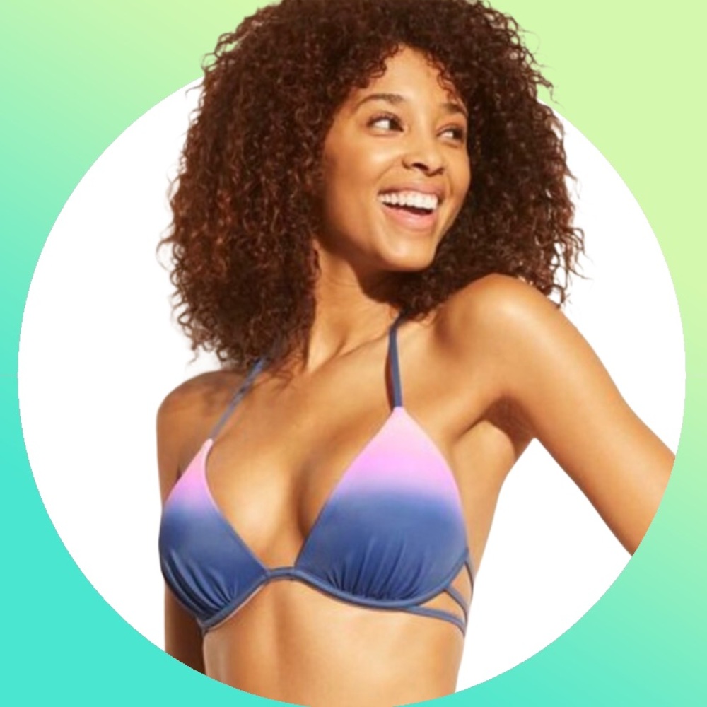 Halter neck tie back ombre bikini top bra pink NWT